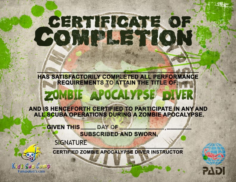 Zombie Apocalypse Diver, kids and diving, Zombies