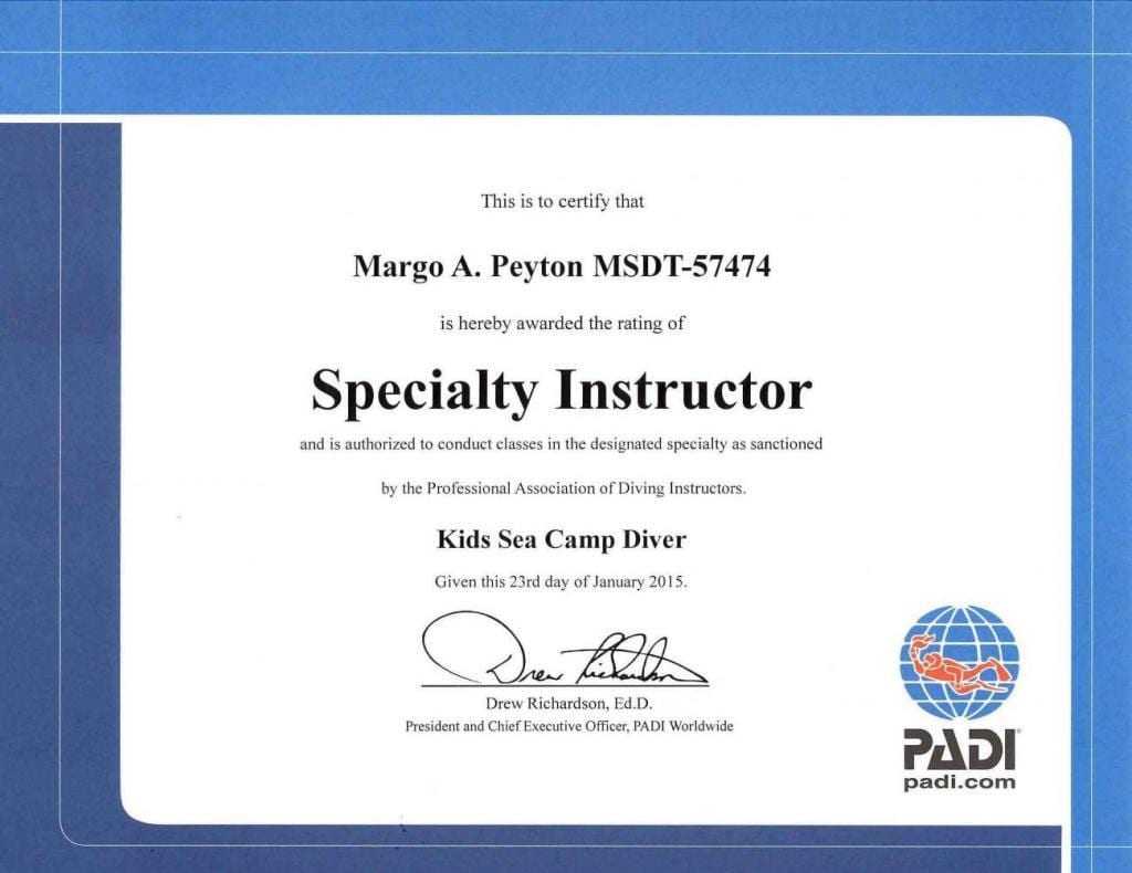 Kids Sea Camp Diver, Dive Training, Margo Peyton, Programs and Services